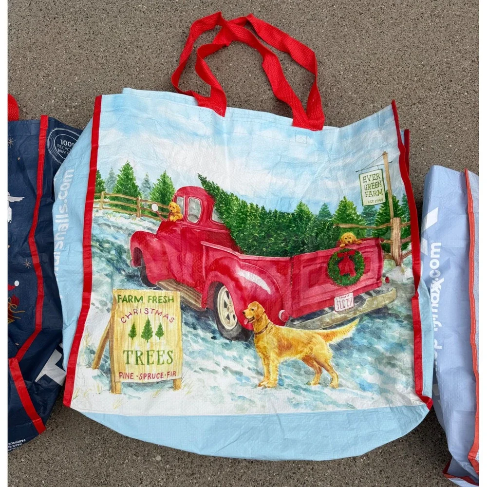 TJ Maxx Marshalls Reusable Christmas Shopping Bags Set of 3 Holiday Totes Dogs